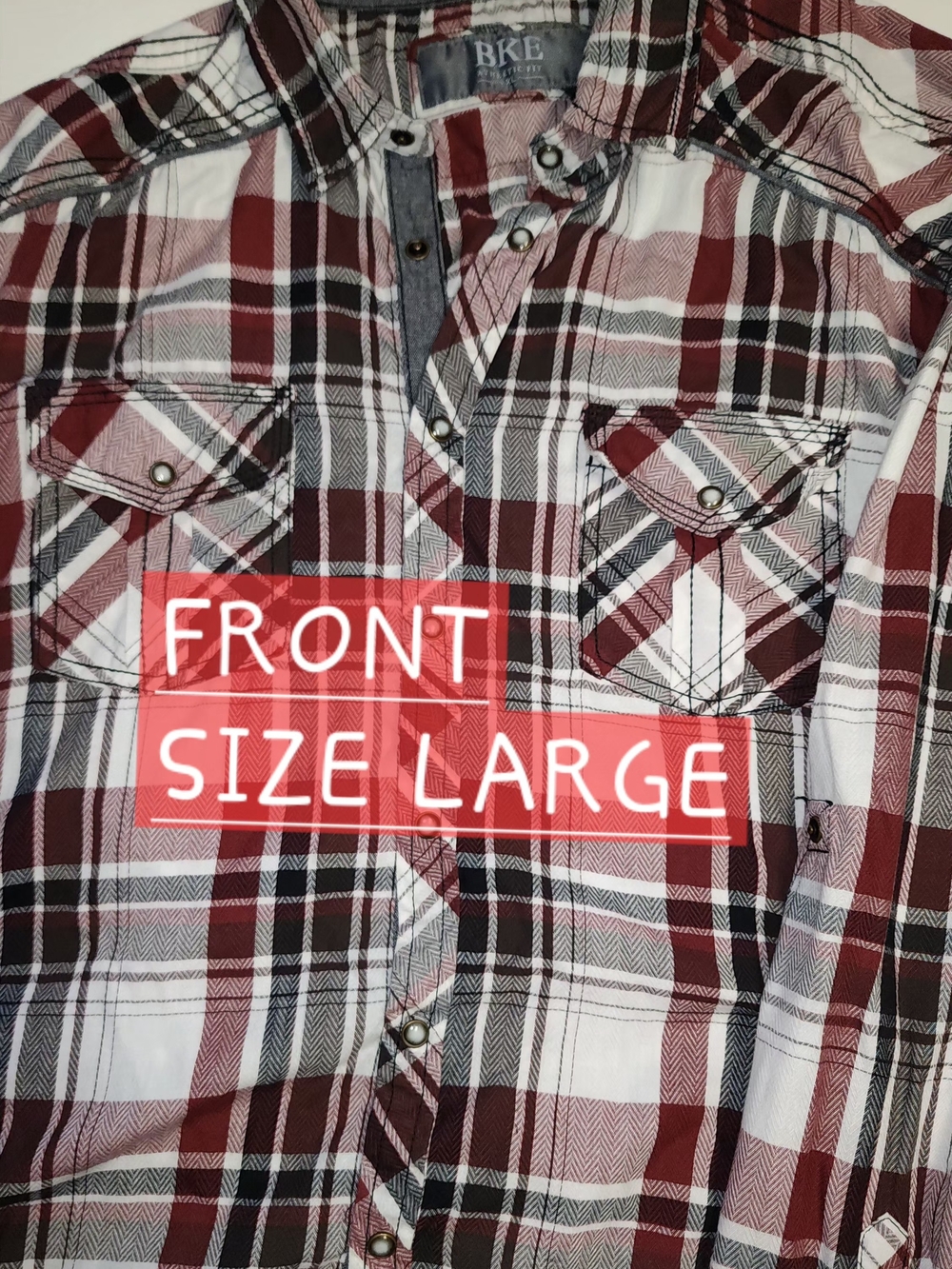 BKE Men's Red, White & Black Plaid Button-Down Shirt
